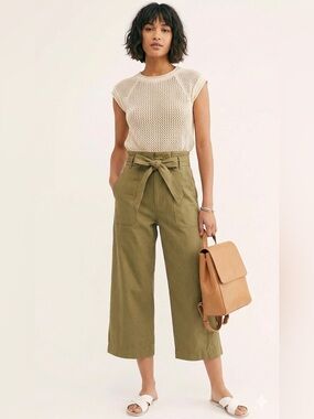 Free People One Cotton Twill Pants Olive Boho Beachy Resort , size 2